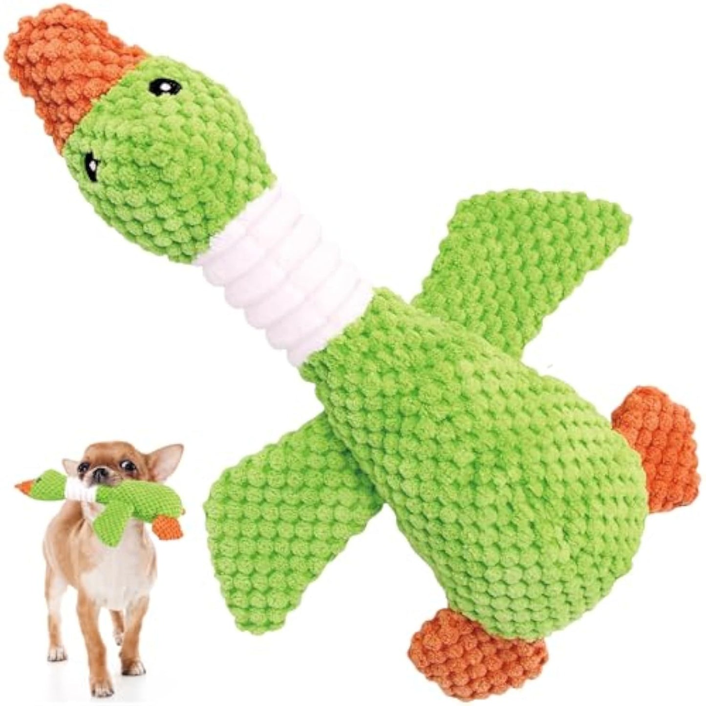 Goose Crinkle Squeaky Plush Dog Puppy Chew Toys for Teething, for Medium Dogs