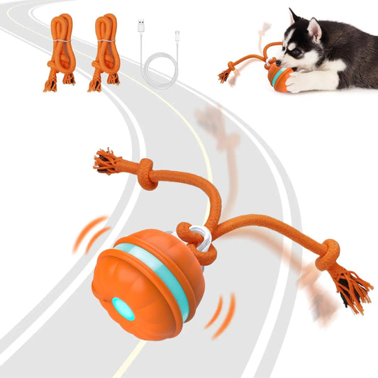 Smart Dog Toy Interactive Moving Motion Activated Small Dog Toys Rotating Teaser Ball Pet Puppy Cleaning Teeth Chew Toys Knot Rope