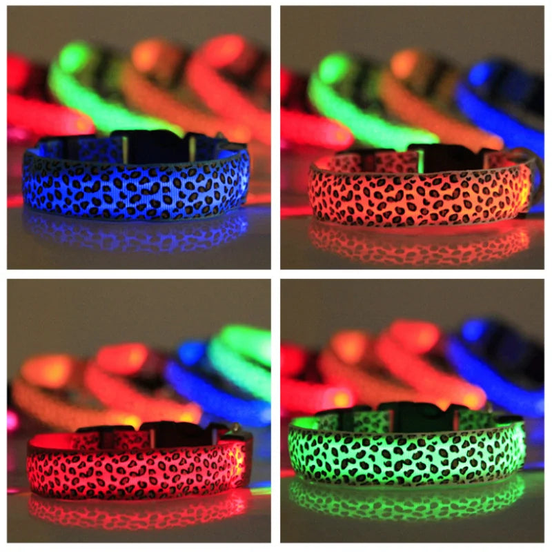 Pet LED Luminous Collar for Dog Adjustable Leopard Pattern