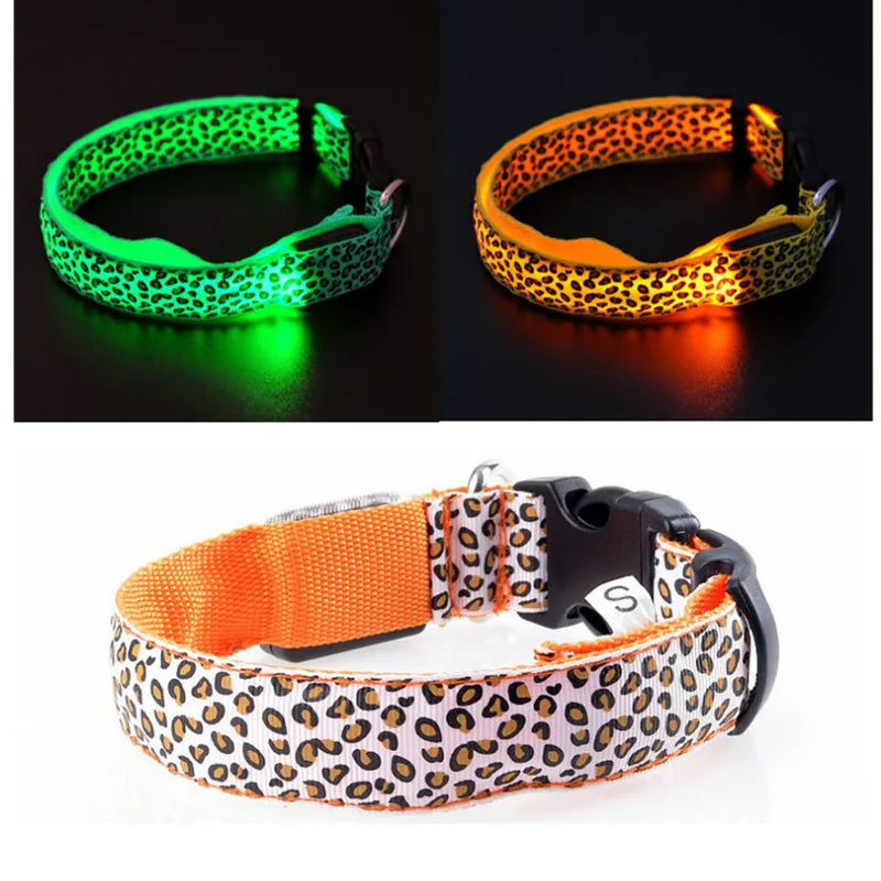 Pet LED Luminous Collar for Dog Adjustable Leopard Pattern