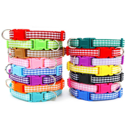 Checkered Striped Pet Collars with Bells Adjustable Neck Necklace Nylon Alloy Material for Small Dog Cat Gift Accessories