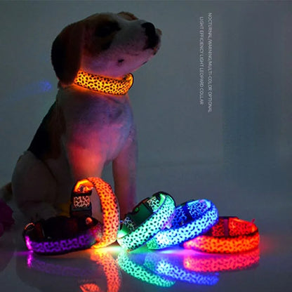 Pet LED Luminous Collar for Dog Adjustable Leopard Pattern