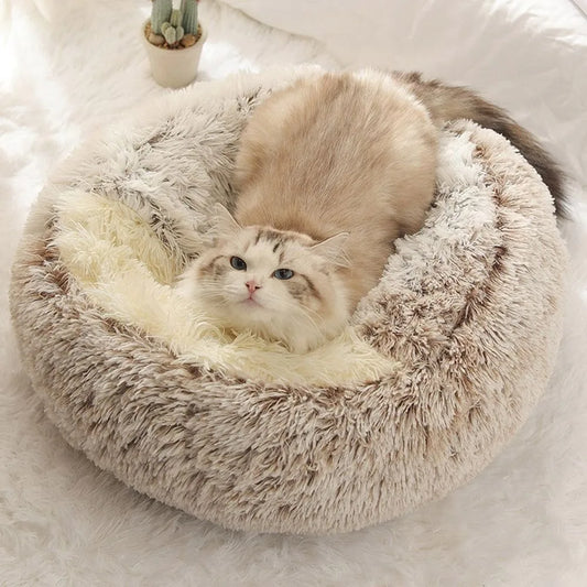 Warm Long Plush Pet Bed Enclosed Round Cat Cushion Comfortable Sleep Bag Cat Nest Kennel For Small Pet