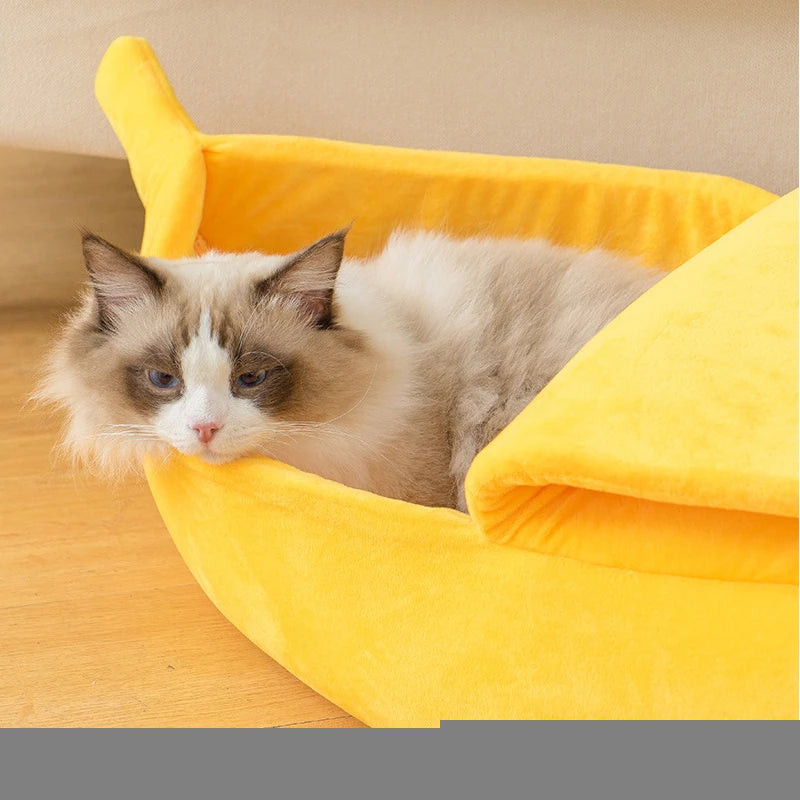 Banana Boat Shape Cat Bed House Cute Cat Mat Beds Warm Durable Portable Pet Basket Kennel Dog Cushion Cat Supplies Winter