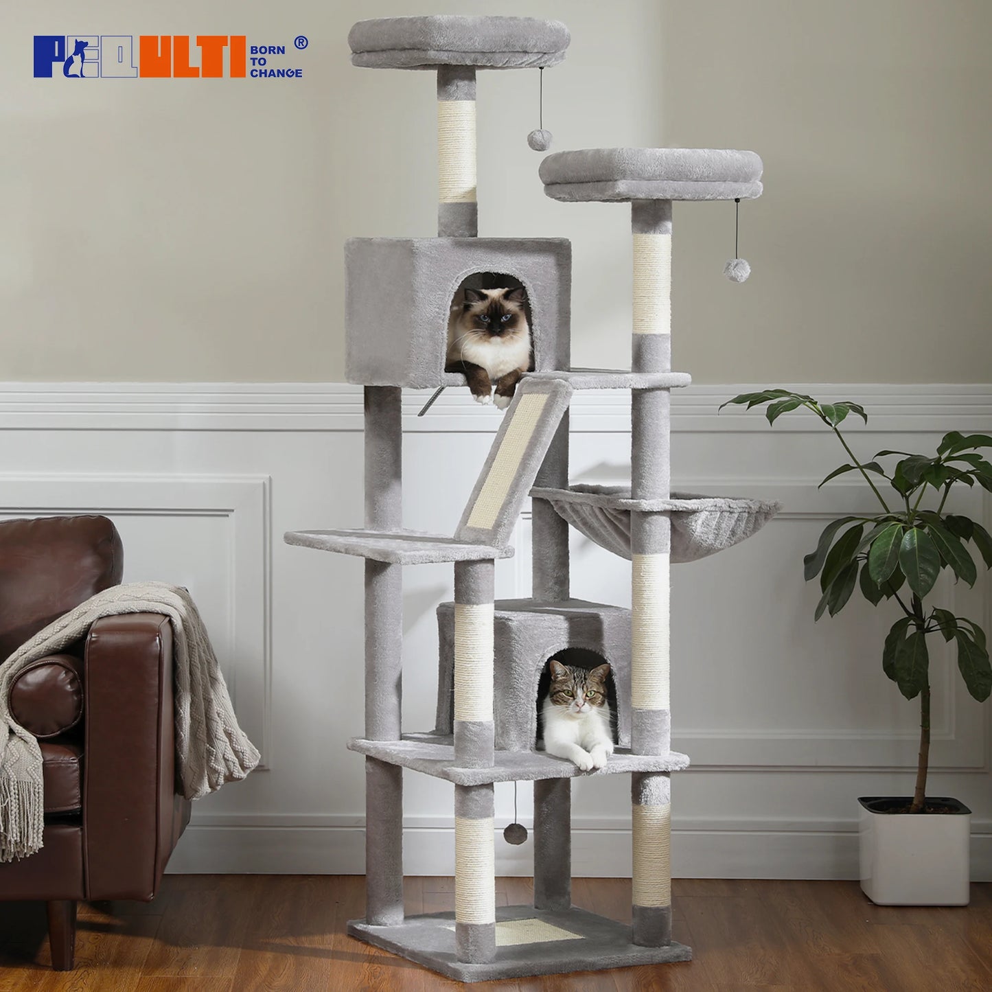 Large Cat Tree Tall Cat Tower for Indoor Cats Multi-Level Plush Cat Condo with Scratching Posts Scratching Boards Perches Caves