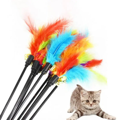 Funny Kitten Cat Teaser Interactive Toy Rod With Bell Feather Toy